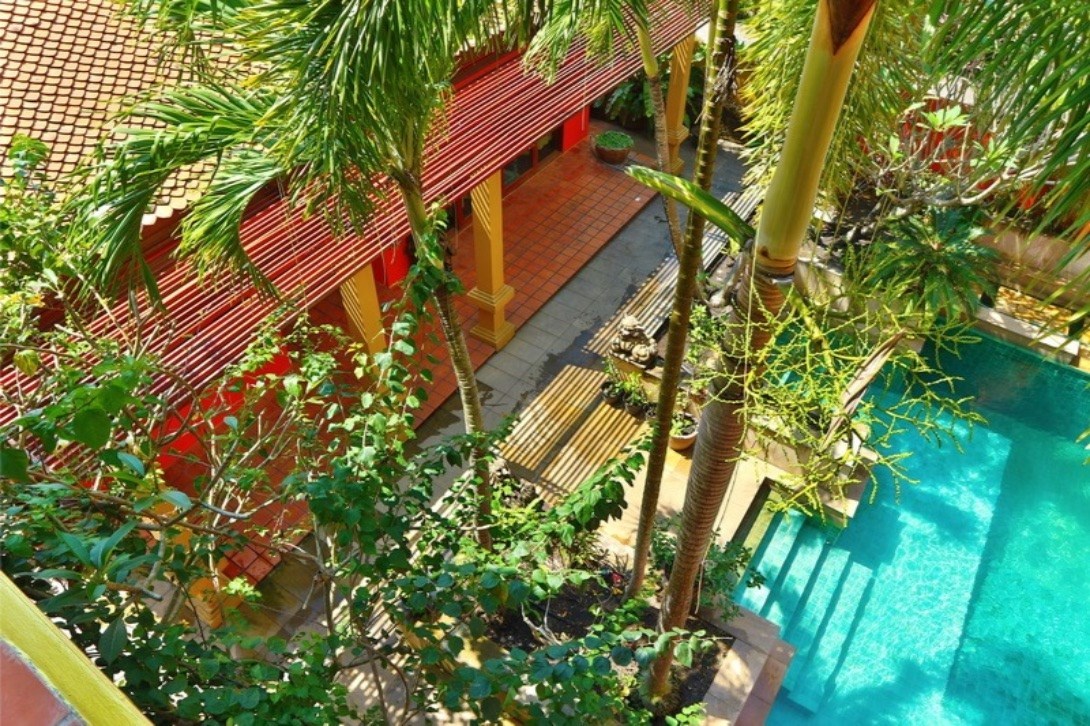 Pool and covered walkway
