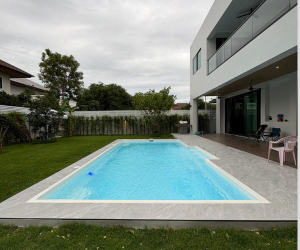 Long open swimming area of Contemporary fiberglass pool in Ratchaburi