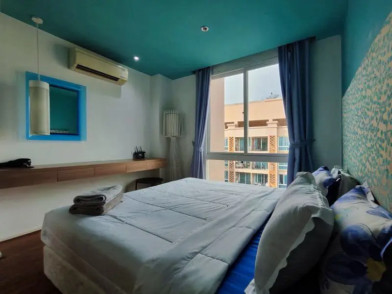  1 bed Condo Jomtien with model beach, waterfall curtain pool, river bridge, giant ship, or a children's water park. 