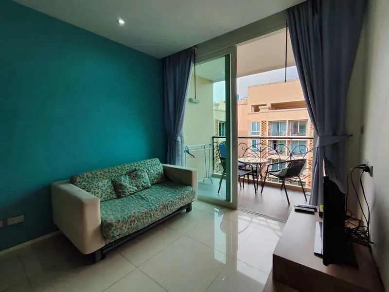  1 bed Condo Jomtien with model beach, waterfall curtain pool, river bridge, giant ship, or a children's water park. 