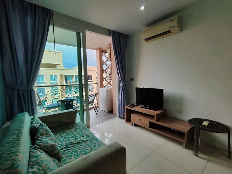  1 bed Condo Jomtien with model beach, waterfall curtain pool, river bridge, giant ship, or a children's water park. 