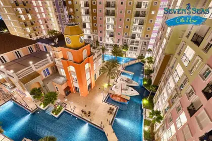 Seven Sea Coast Studio  NaJomtien with Fitness Center - Steam Room - Gardens around the project - Communal Pool - Pool Bar - Playground - On-site Restaurants - Car Parking - Passenger Elevators - CCTV