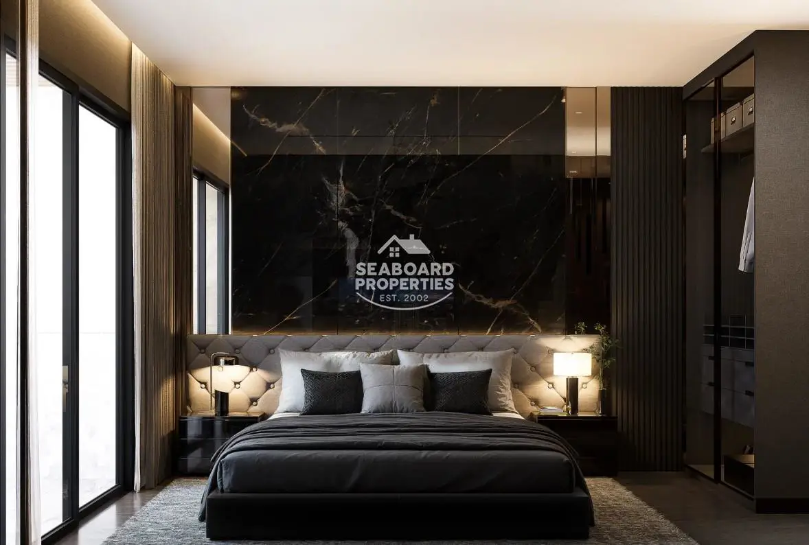 Grand Bay View Central Pattaya - Elegant Studio Bedroom Area with Feature Headboard