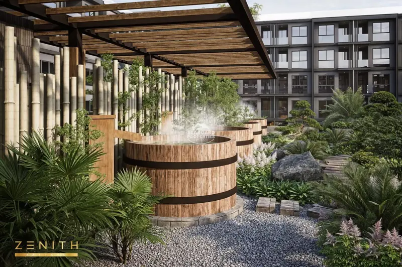 Zenith Pattaya Condo Lagoon Swimming Pool with Outdoor Seating Area