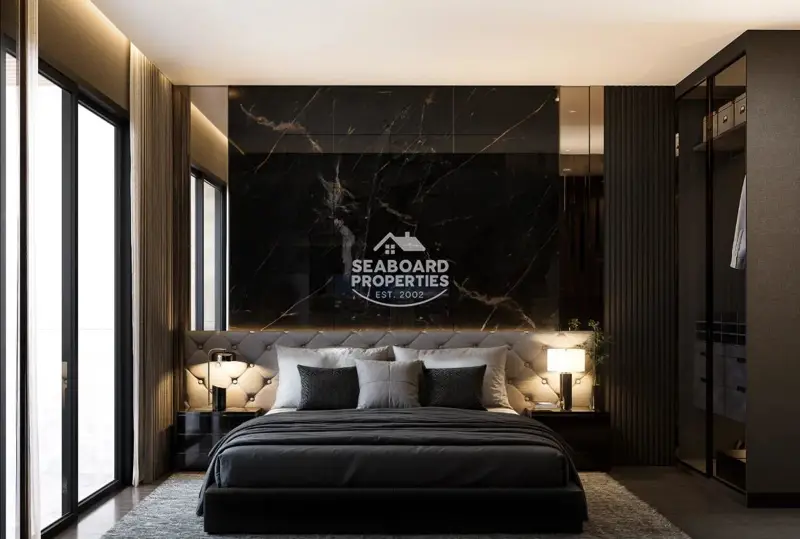Grand Bay View Central Pattaya - Elegant Studio Bedroom Area with Feature Headboard