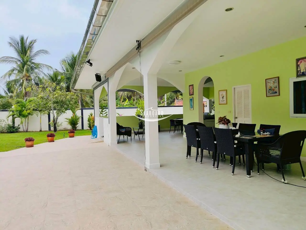 Shaded Outdoor Pool Terrace for Alfresco Dining