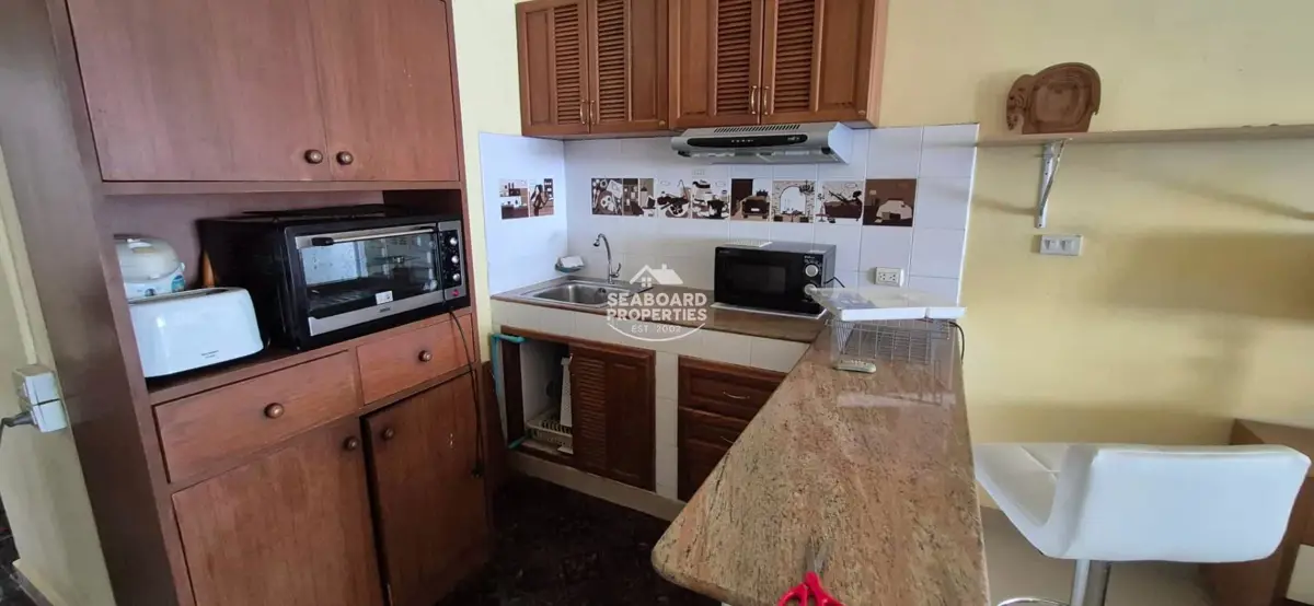 Jomtien Complex Condominium Compact Kitchenette Area & Storage Cabinets | Jomtien Rental Condo